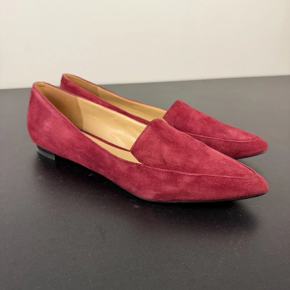 Nine West Abay Loafer Women 7.5M Burgundy Suede Pointed Toe Slip On Flats Career